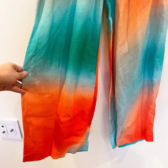 The Wolf Gang Martina Linen Blend Ombre Open Cutout Back Straight Leg Jumpsuit M - Picture 7 of 15